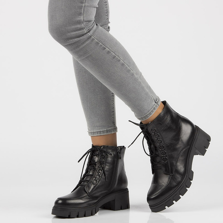 Botki damskie SIMEN 4477A Skórzane Trzewiki Czarne ocieplane zimowe