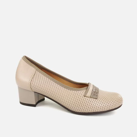 Galant 950 czółenka damskie beżowe skórzane ażurowe