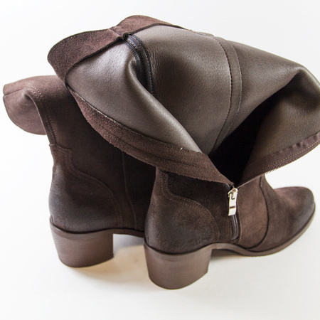 Kozaki damskie LEWSKI 3170 Welurowe skórzane Zamszowe brązowe