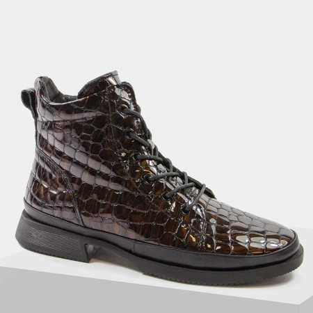 T.Sokolski Z26-308 Brązowe botki damskie skórzane lakierowane ocieplane