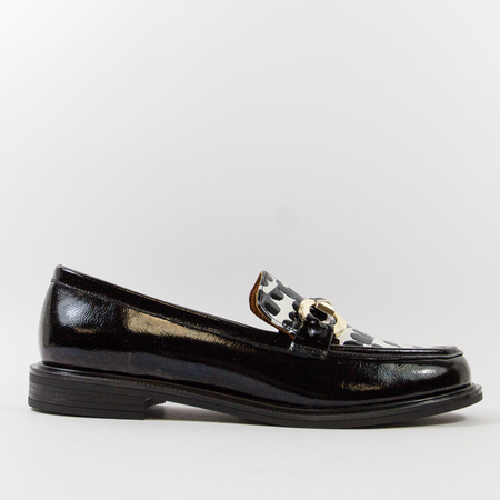 Bombonella 01.856 mokasyny damskie czarne skórzane lakierowane slip-on