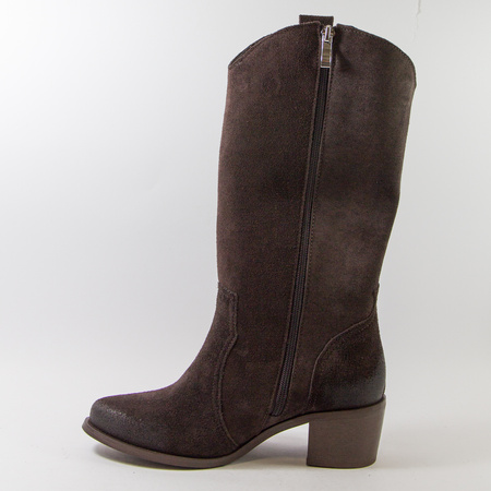 Kozaki damskie LEWSKI 3170 Welurowe skórzane Zamszowe brązowe