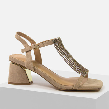 Sandały damskie ARTIKER 56C1387 Beżowe na obcasie z cyrkoniami Eleganckie