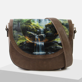 Torebka damska Luigisanto Listonoszka Brązowa z printem Na ramię i do ręki