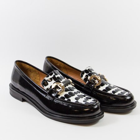 Bombonella 01.856 mokasyny damskie czarne skórzane lakierowane slip-on