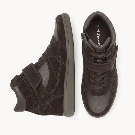 Tamaris 25282 Brązowe wysokie sneakersy damskie skórzane
