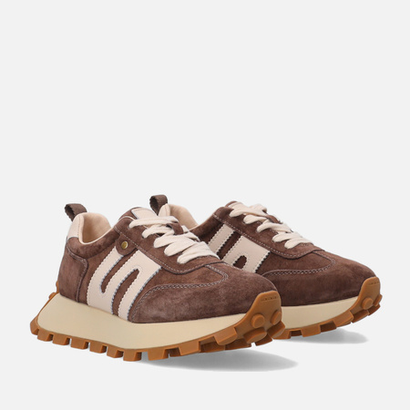 Sneakersy damskie VENEZIA półbuty sportowe skórzane brązowe V408
