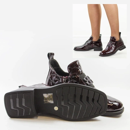 Filippo DBT4763 Bordowe botki damskie skórzane lakierowane