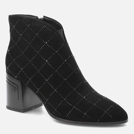 Botki damskie D&A Czarne zamszowe Sztyblety z cyrkoniami Eleganckie