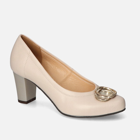Galant W23-31 czółenka damskie beżowe skórzane na obcasie