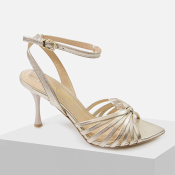 Sandały damskie skórzane CARINII Eleganckie na szpilce złote B6451