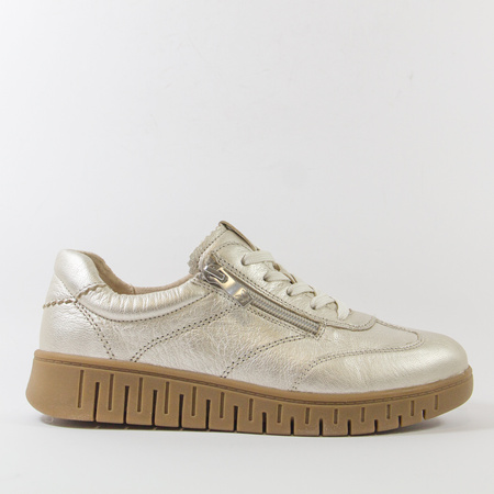 Półbuty damskie CAPRICE Skórzane Srebrne sneakersy sportowe suwakiem 23761