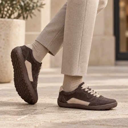 Goodin 1114 Brązowe półbuty damskie skórzane zamszowe barefoot