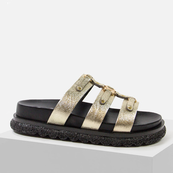 Klapki damskie BOCCATO Złote Skórzane na platformie 475.24-50