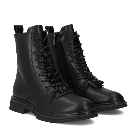 Botki damskie FILIPPO Czarne trapery skórzane trzewiki ocieplane 7250