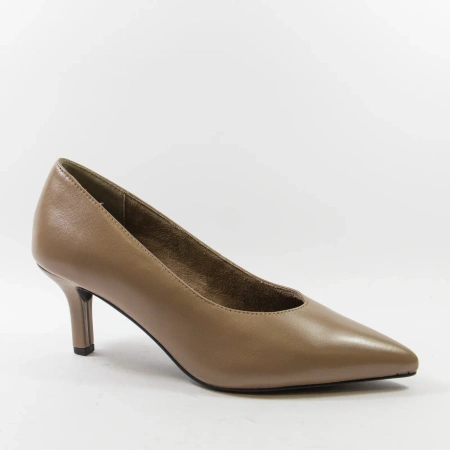 Marco Tozzi 22414 Czółenka damskie skórzane cappuccino na obcasie 7 cm brązowe