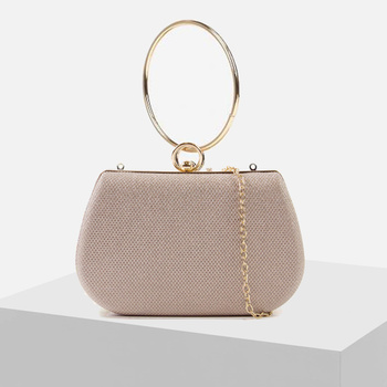 Różowo złota wieczorowa kopertówka Puzderko wizytowe z okrągłym uchwytem i łańcuszkiem