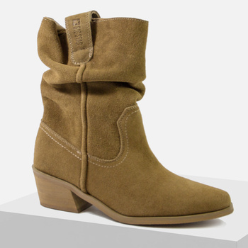 Botki damskie BIG STAR Kowbojki skórzane zamszowe ocieplane wsuwane obcasie