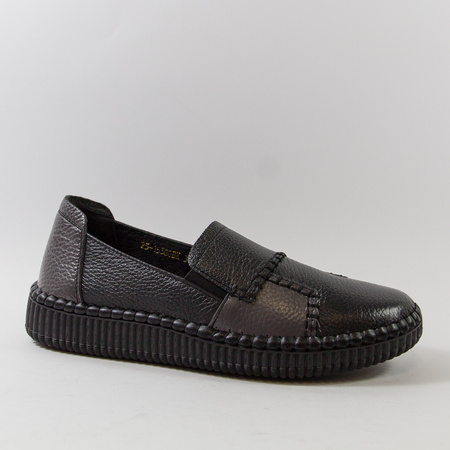 Półbuty damskie CAMBELL Czarne skórzane wsuwane slip'on 15300