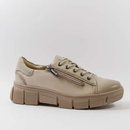 Sneakersy damskie CAMBELL Beżowe skórzane półbuty na platformie 19305