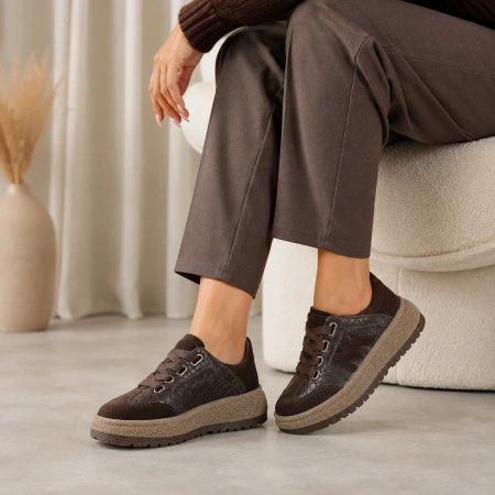 Filippo 7978 brązowe sneakersy damskie skórzane na platformie