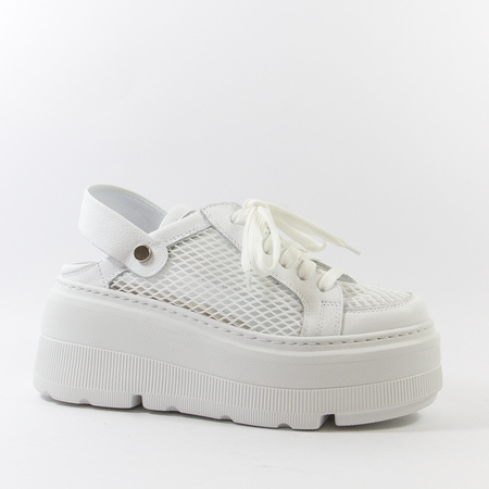 Sneakersy damskie EKSBUT Białe siateczkowe sandały skórzane Slingback 7233