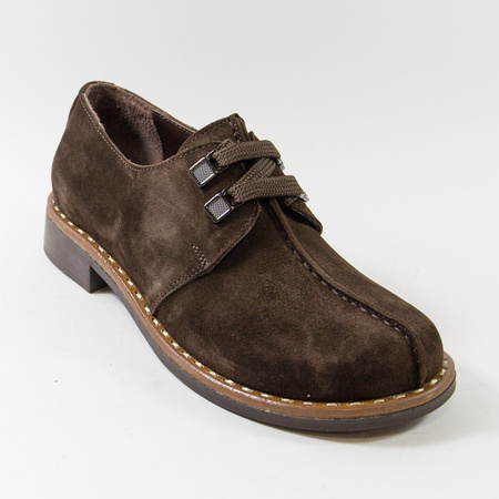 Półbuty damskie VENEZIA Brązowe pantofle skórzane wiązane Barefoot 01970