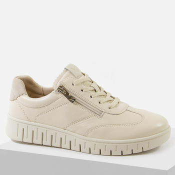 Caprice 23761 półbuty damskie skórzane beżowe sneakersy sportowe z suwakiem