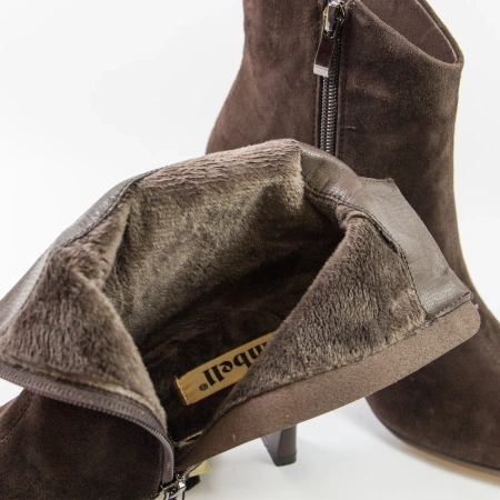 Cambell 98340 Brązowe zamszowe botki damskie na obcasie 7 cm