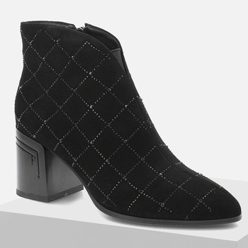 Botki damskie D&A Czarne zamszowe Sztyblety z cyrkoniami Eleganckie