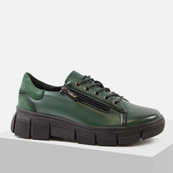 Sneakersy damskie CAMBELL Zielone skórzane półbuty na platformie 19305