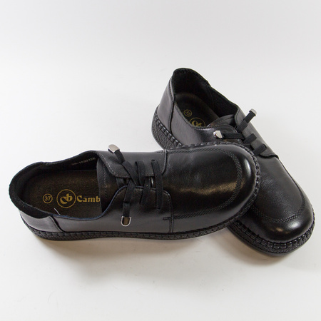 Półbuty damskie CAMBELL czarne sneakersy skórzane wiązane 15301