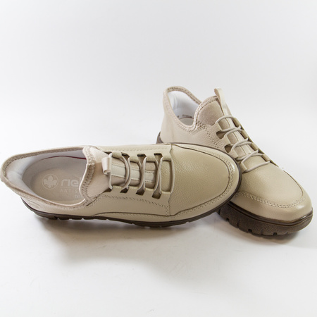 Półbuty damskie RIEKER Beżowe sportowe sneakersy Antistress wsuwane N1357