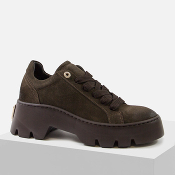 Półbuty damskie CHEBELLO Skórzane zamszowe brązowe sneakersy 4632