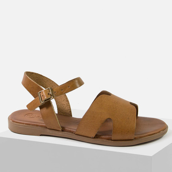 Sandały damskie CAMBELL 64302 Skórzane brązowe na płaskim obcasie