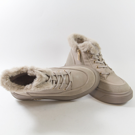 Botki damskie CAMBELL Beżowe skórzane na platformie ocieplane 19352