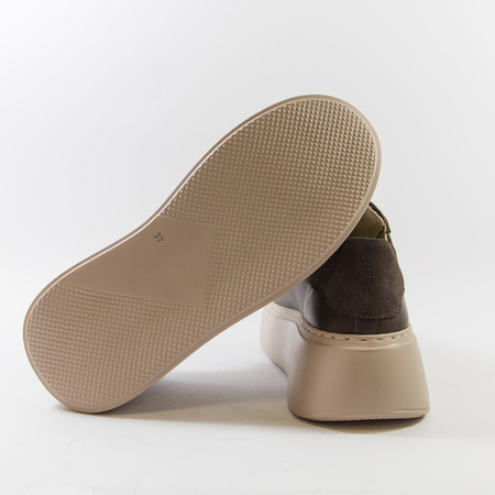 Półbuty damskie KAMPA Brązowe Sneakersy Skórzane na platformie 1286