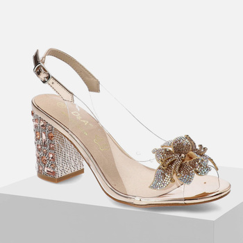 Eleganckie sandały damskie D&A na obcasie Różowe złote Silikonowe 51-704