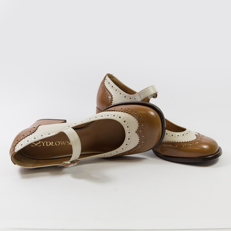 Czółenka damskie SZYDŁOWSKI Eleganckie Półbuty skórzane beżowe brązowe 3269