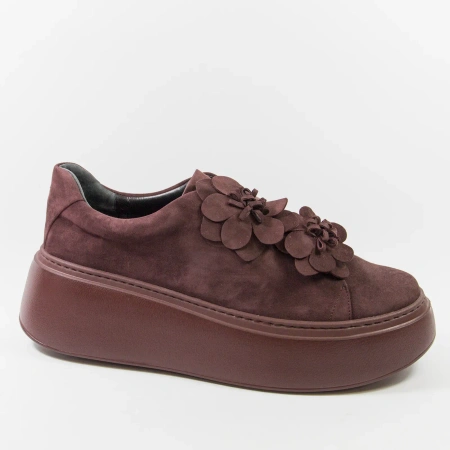 La Via Hanza 23-57/17 Bordowe sneakersy damskie zamszowe na platformie