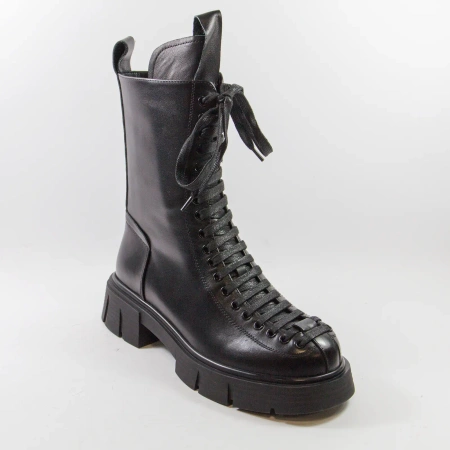 Venezia V439 Czarne workery damskie skórzane Botki sznurowane