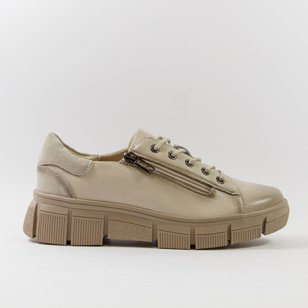 Sneakersy damskie CAMBELL Beżowe skórzane półbuty na platformie 19305