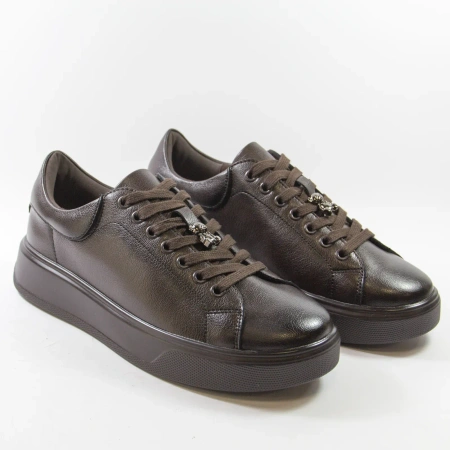 Cambell 19379 czekoladowe sneakersy damskie skórzane na platformie