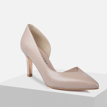 Czółenka damskie KOTYL 3787 Beżowe Skórzane na Obcasie eleganckie wizytowe