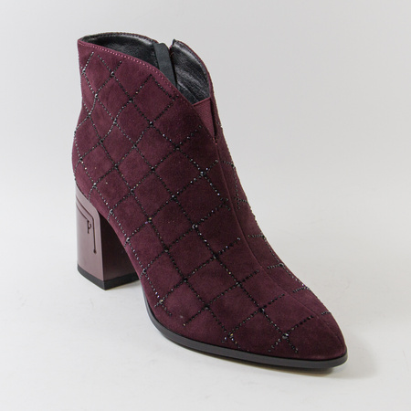 Botki damskie D&A Bordowe zamszowe Sztyblety z cyrkoniami Eleganckie