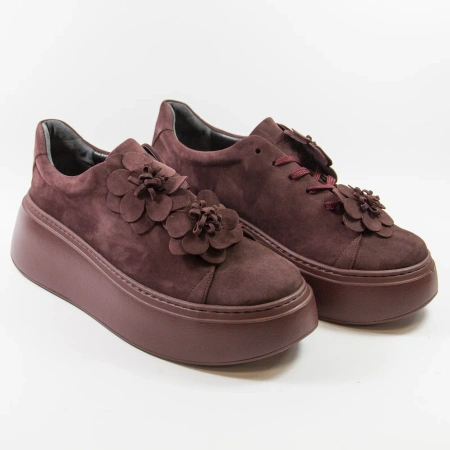 La Via Hanza 23-57/17 Bordowe sneakersy damskie zamszowe na platformie