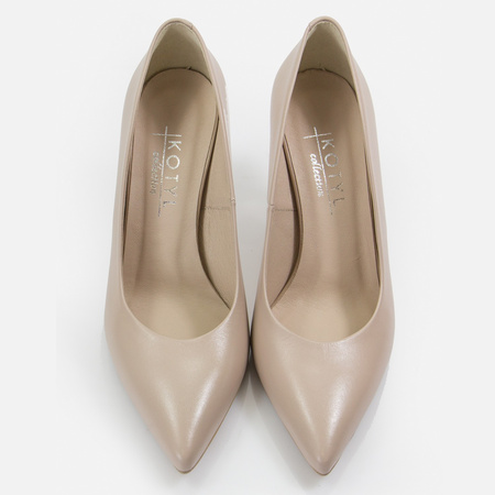 Kotyl 8509 czółenka damskie beżowe skórzane szpilki eleganckie