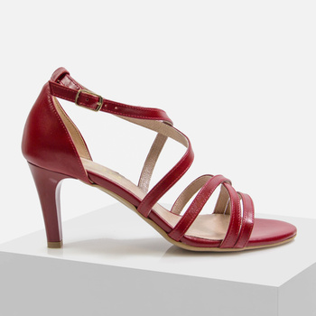 Sandały damskie SOHO Czerwone Skórzane Na obcasie Eleganckie Wizytowe S464/3