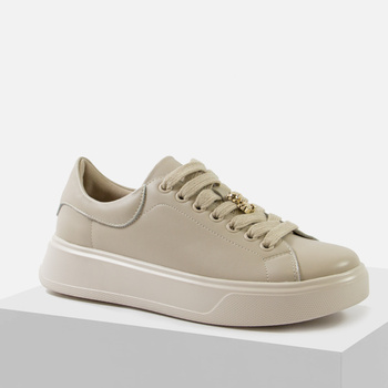 Sneakersy damskie CAMBELL Beżowe skórzane półbuty na platformie 19379