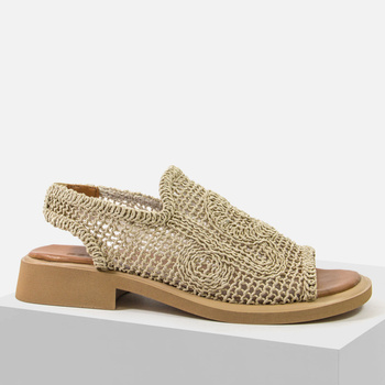 Sandały damskie BOCCATO Skórzane beżowe ażurowe Wsuwane 755.1420 koronkowe